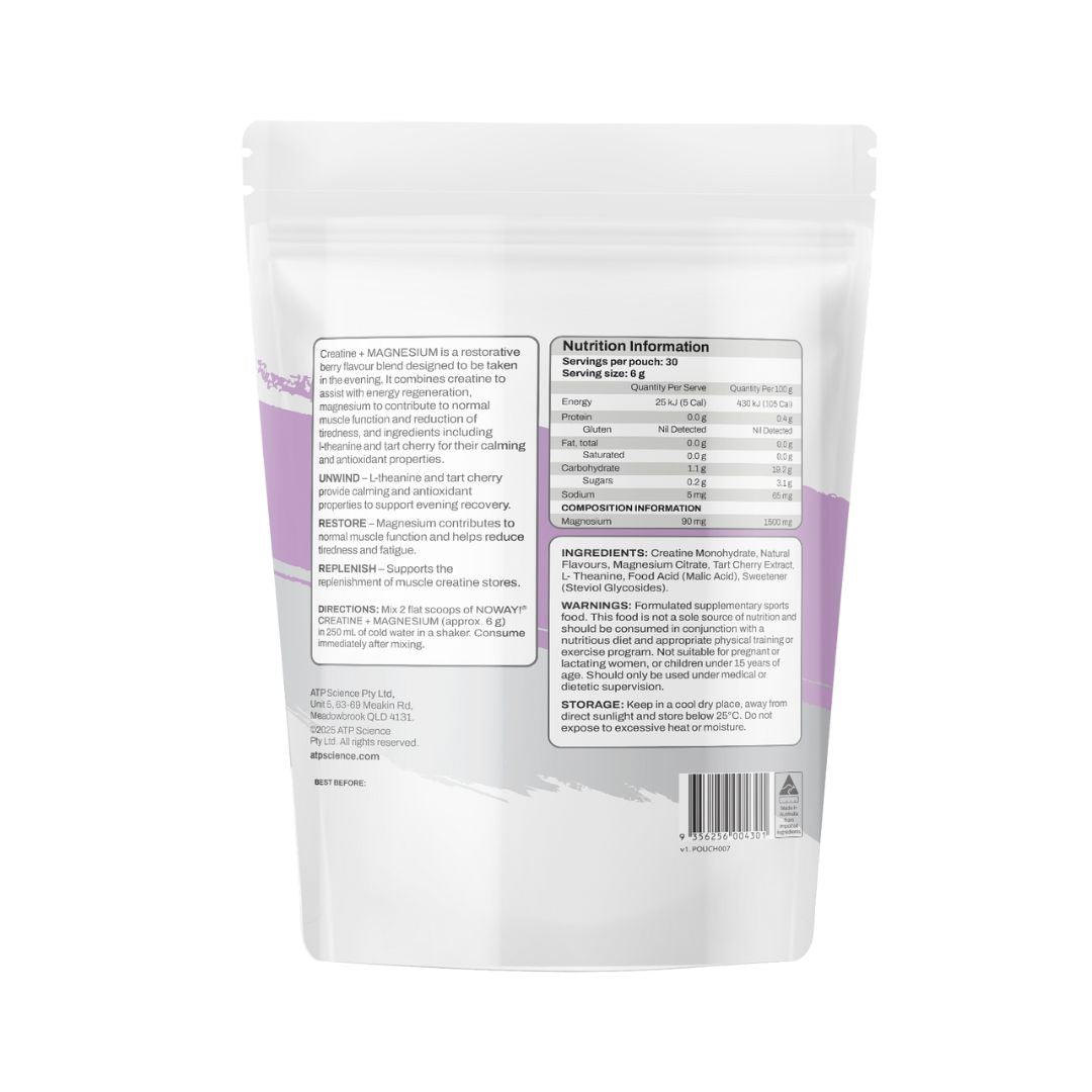 ATP Science NOWAY! Creatine + Magnesium Berry Blend pouch in mixed berry flavour – recovery and relaxation supplement from Nutrition Capital
