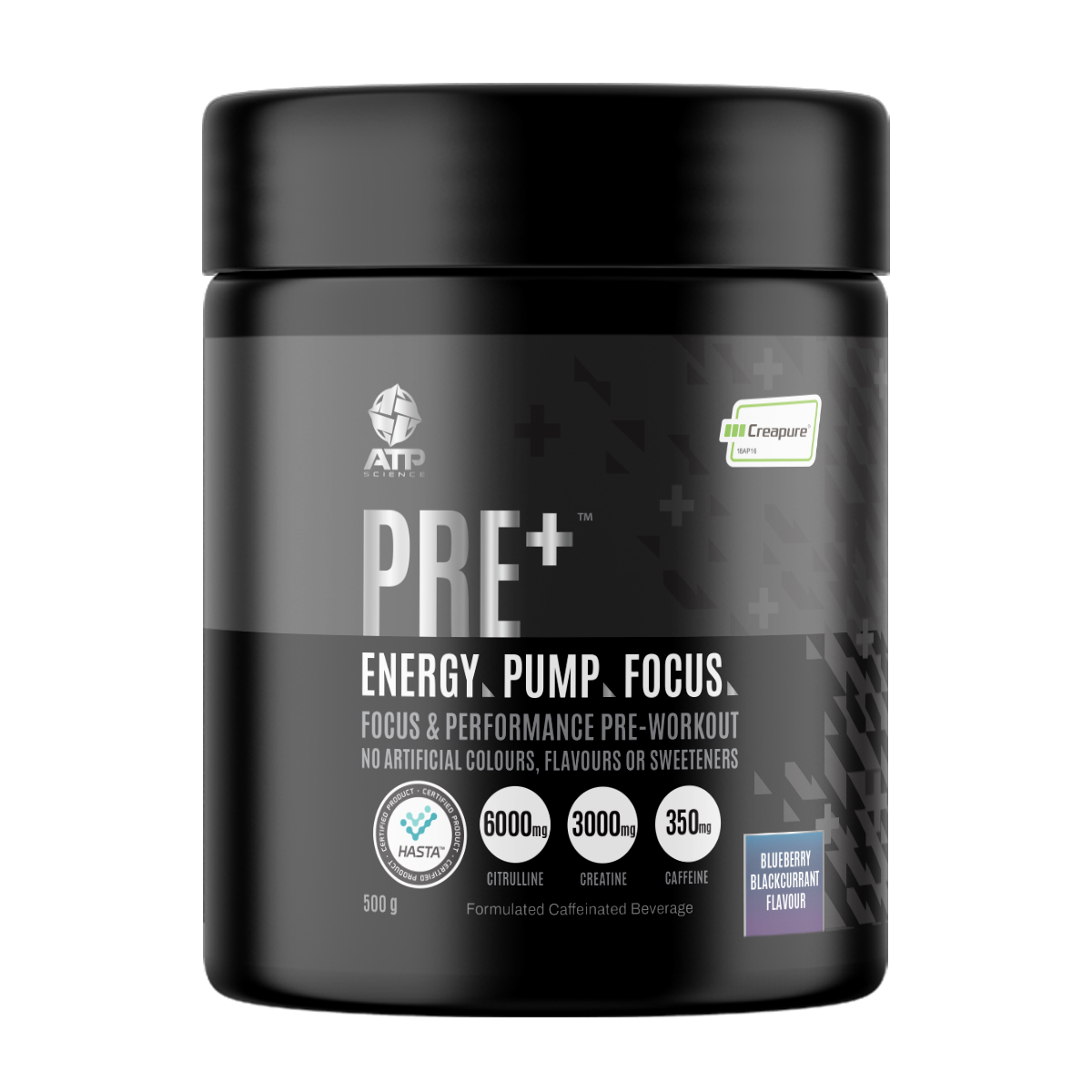 ATP Science PRE+ pre-workout tub with Creapure® and Citrulline Malate for clean energy, strength, and endurance – Available in Australia with fast delivery.