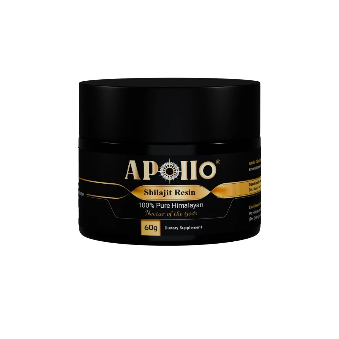 Apollo Nutraceuticals Himalayan Shilajit resin natural mineral supplement Australia high purity Himalayan extract jar
