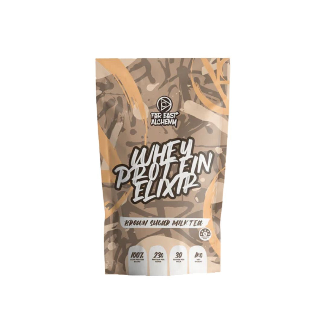 Far East Alchemy Whey Protein powder in Asian-inspired milk tea flavours made with premium Australian grass-fed whey protein and added lactase enzymes.