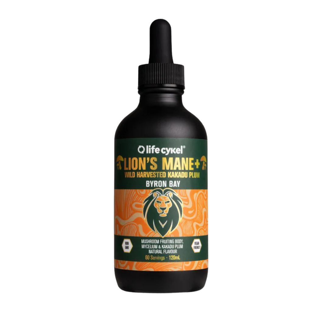 Lion’s Mane mushroom liquid extract bottle from Lifecykel displayed for mental clarity and focus support – premium supplement at Nutrition Capital.
