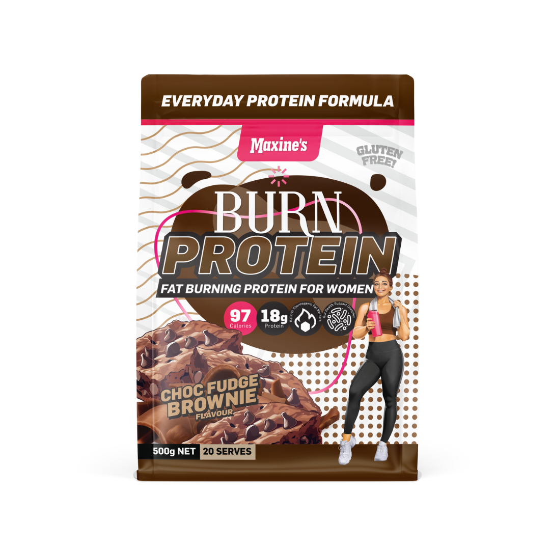 Maxine’s Burn Protein powder – gut health blend with probiotics, prebiotics & enzymes. Now available online with Australia-wide shipping.