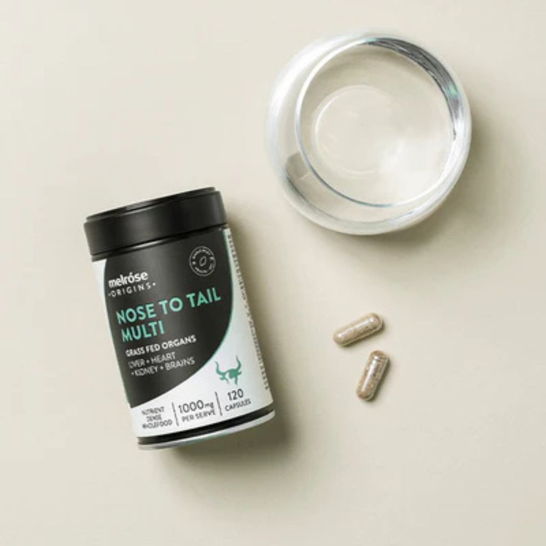 Grass-fed beef organ supplement – Elrose Origins Nose to Tail Multi capsules for whole-food nutrient support from Nutrition Capital