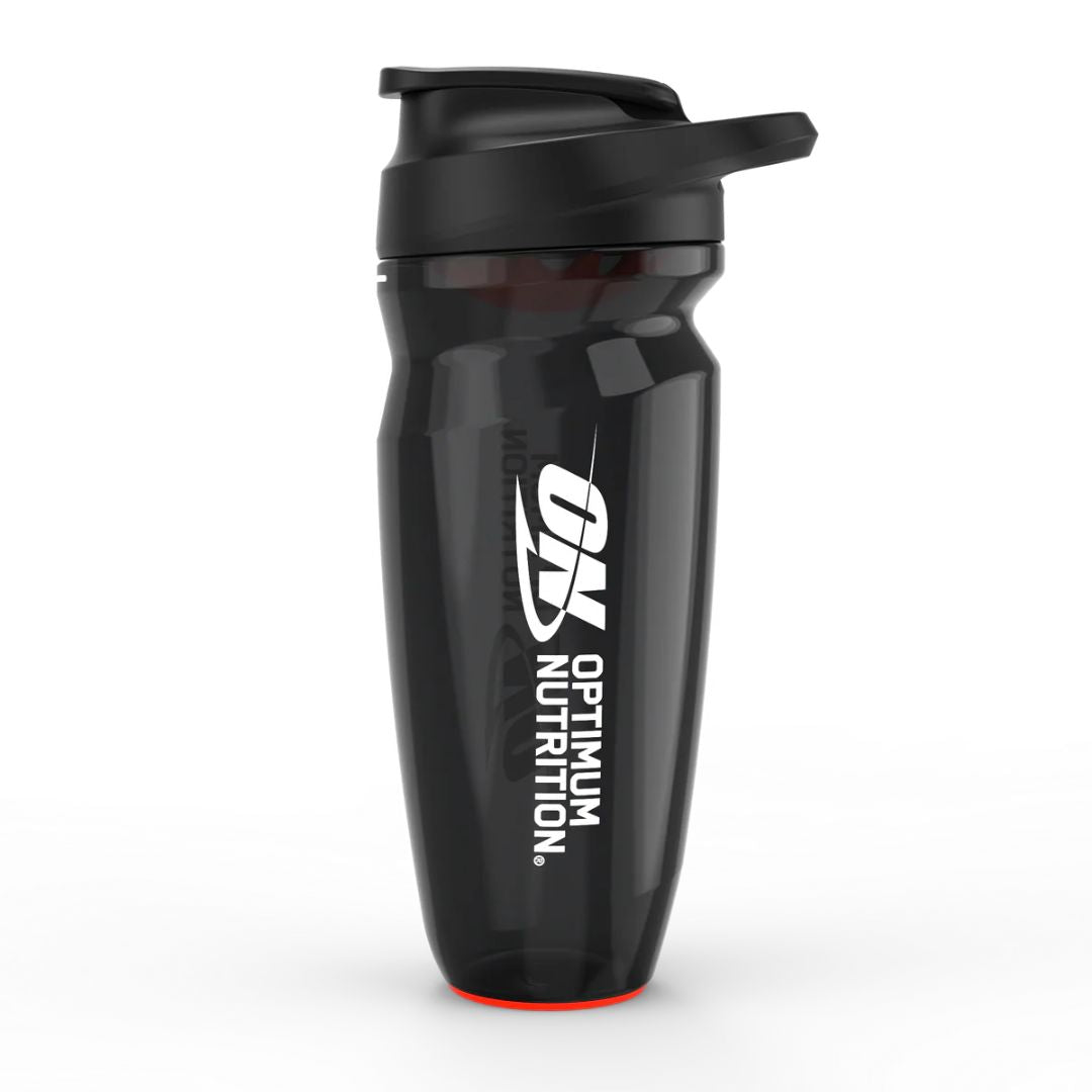Opti-Lock™ Shaker by Optimum Nutrition – leak-proof protein shaker with snap-fit agitator, flip cap, and integrated carrying loop
