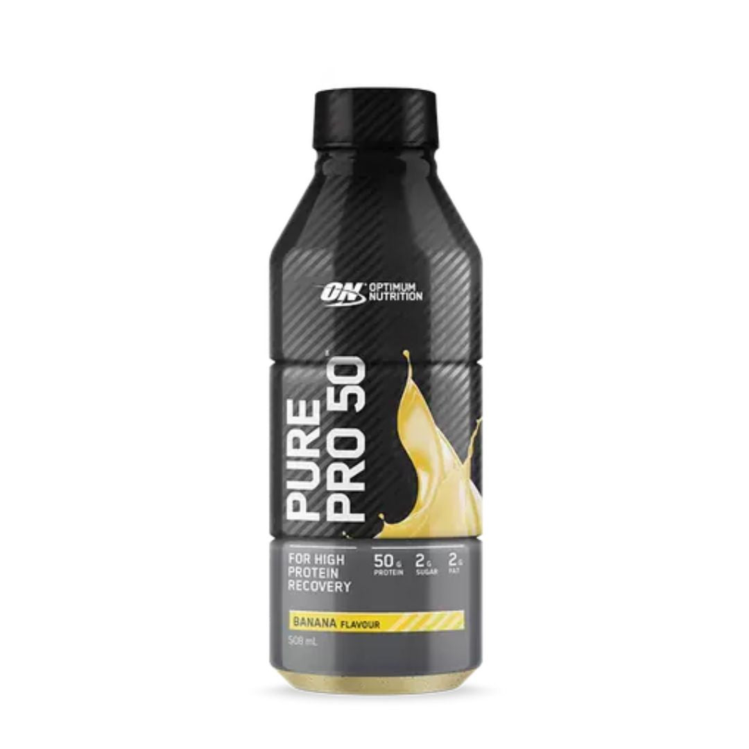 Optimum Nutrition Pure Pro 50 protein shake bottle – thick and creamy ready-to-drink beverage with 50g milk and whey protein rich in essential amino acids and BCAAs from Nutrition Capital Australia