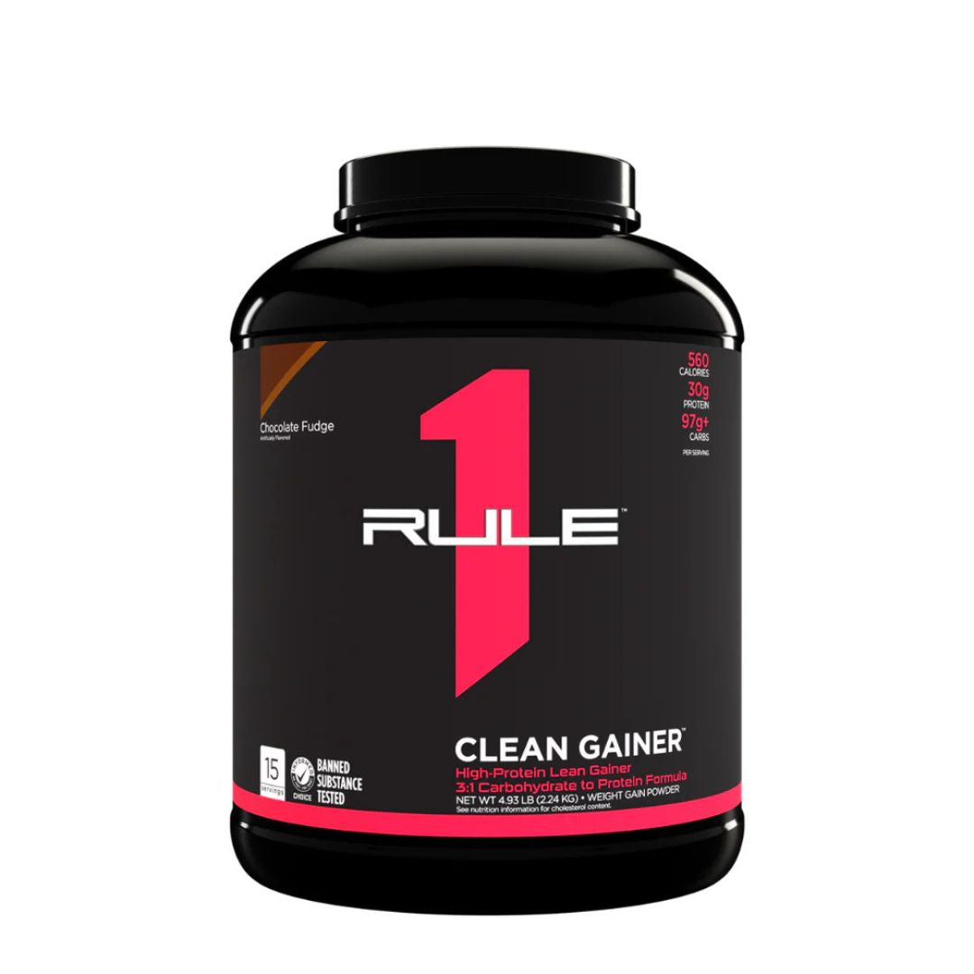 Rule 1 Clean Gainer protein powder – premium lean mass gainer supplement with 30g protein and 560 calories per serve from Nutrition Capital Australia