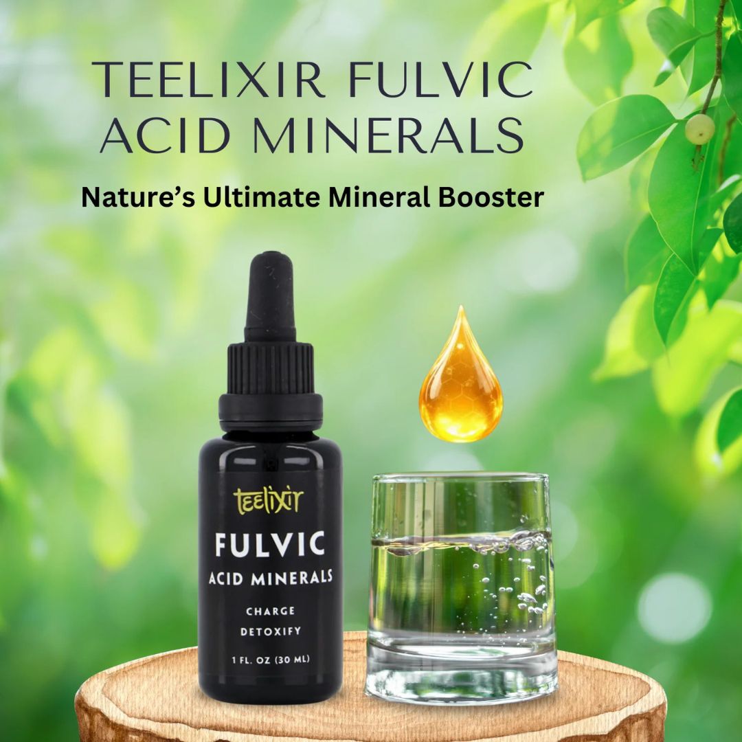 Fulvic acid minerals food ingredient in dropper bottle—neutral flavour, purified humic substances, Teelixir product at Nutrition Capital.