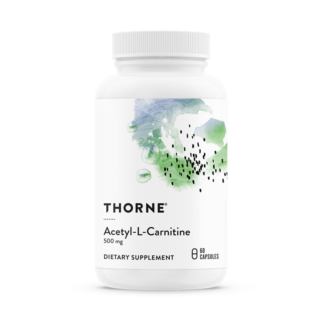 Thorne Acetyl-L-Carnitine dietary supplement bottle on a white background