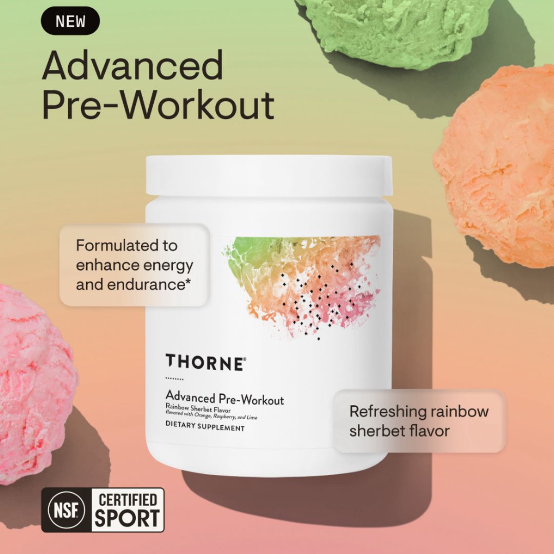 Thorne Advanced Pre-Workout powder rainbow sherbet flavour supplement for energy focus endurance NSF Certified Sport Australia