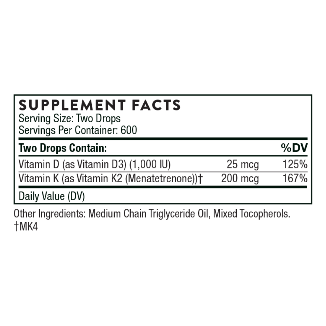 Thorne Vitamin D + K2 Liquid - Nutrition Capital