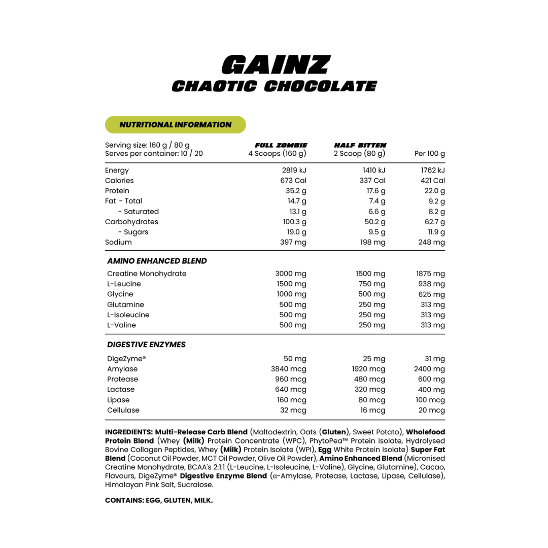 Zombie Labs Gainz Wholefood Mass Gainer - Nutrition Capital