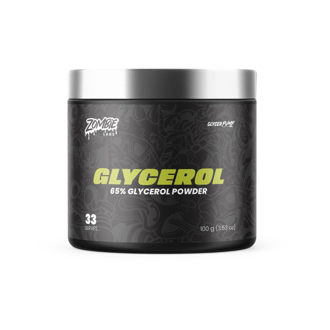 Zombie Labs Glycerol powder – pharmaceutical-grade Australian-made supplement supporting hydration, muscle pumps, and workout endurance.