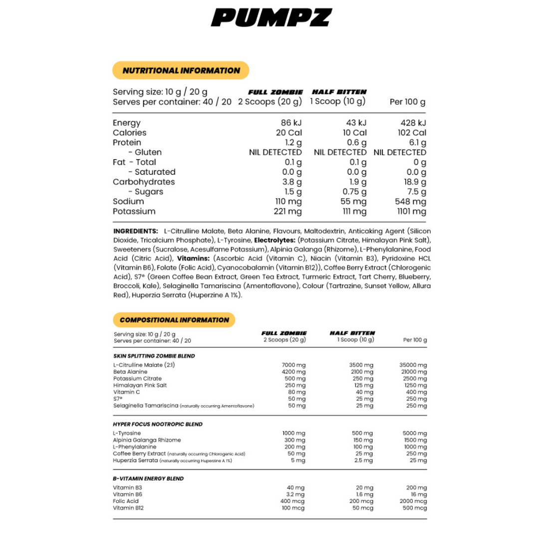 Zombie Labs Pumpz Non-stimulant Pre-workout - Nutrition Capital
