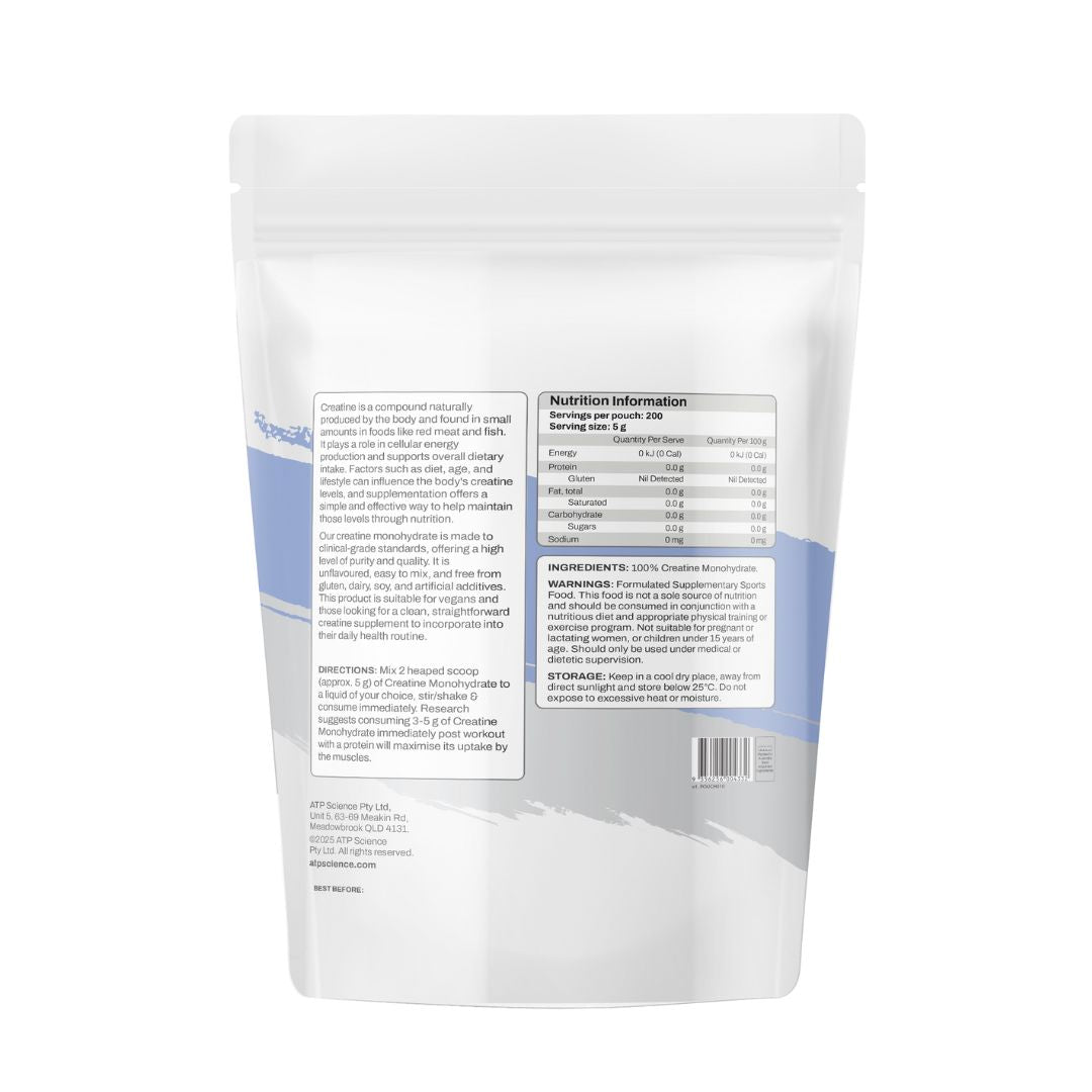 High-purity ATP Science NOWAY! Creatine Monohydrate pouch for energy and performance support – product image for Nutrition Capital.
