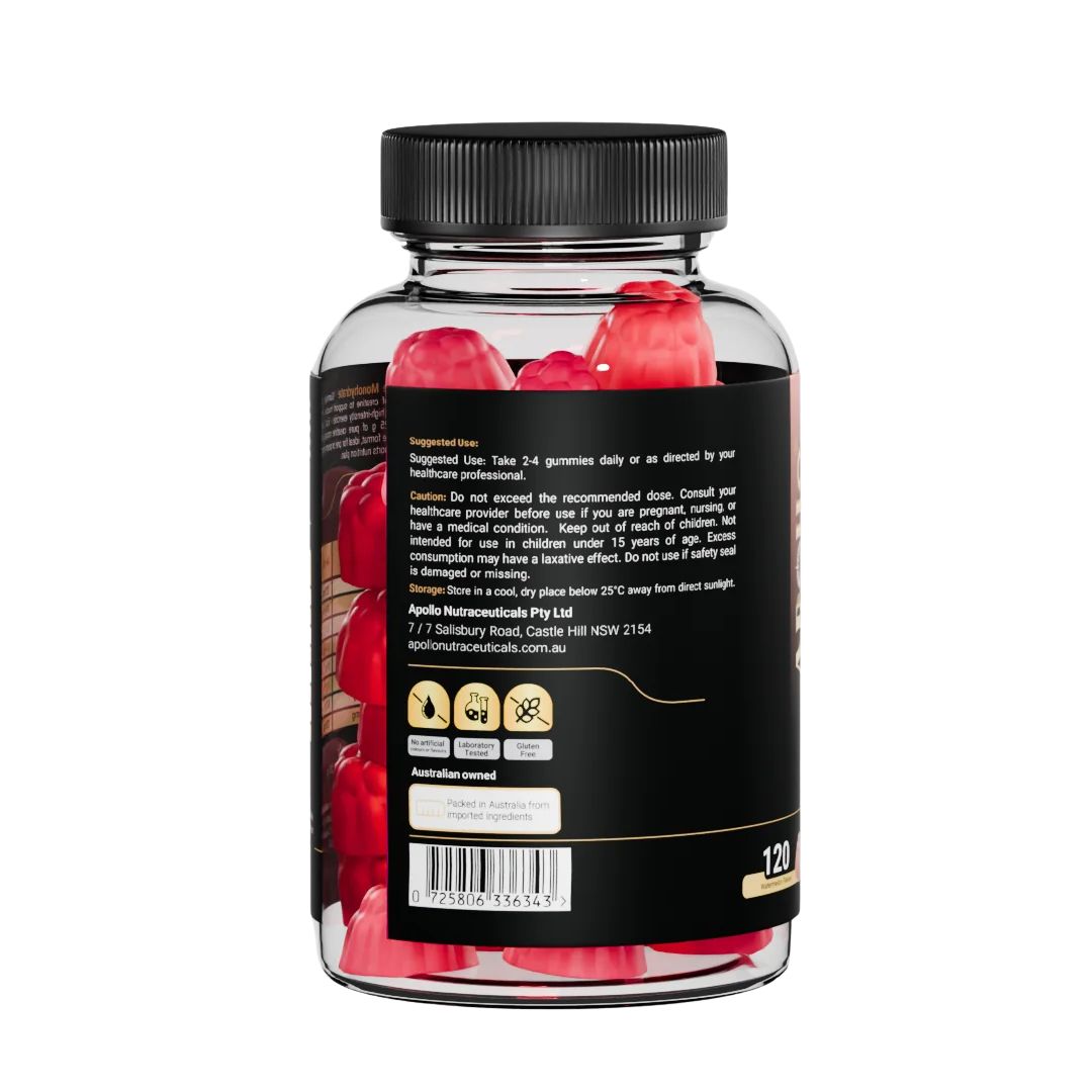 Apollo Creatine Monohydrate Gummies 120 pack blueberry flavour for muscle strength energy performance supplement Australia
