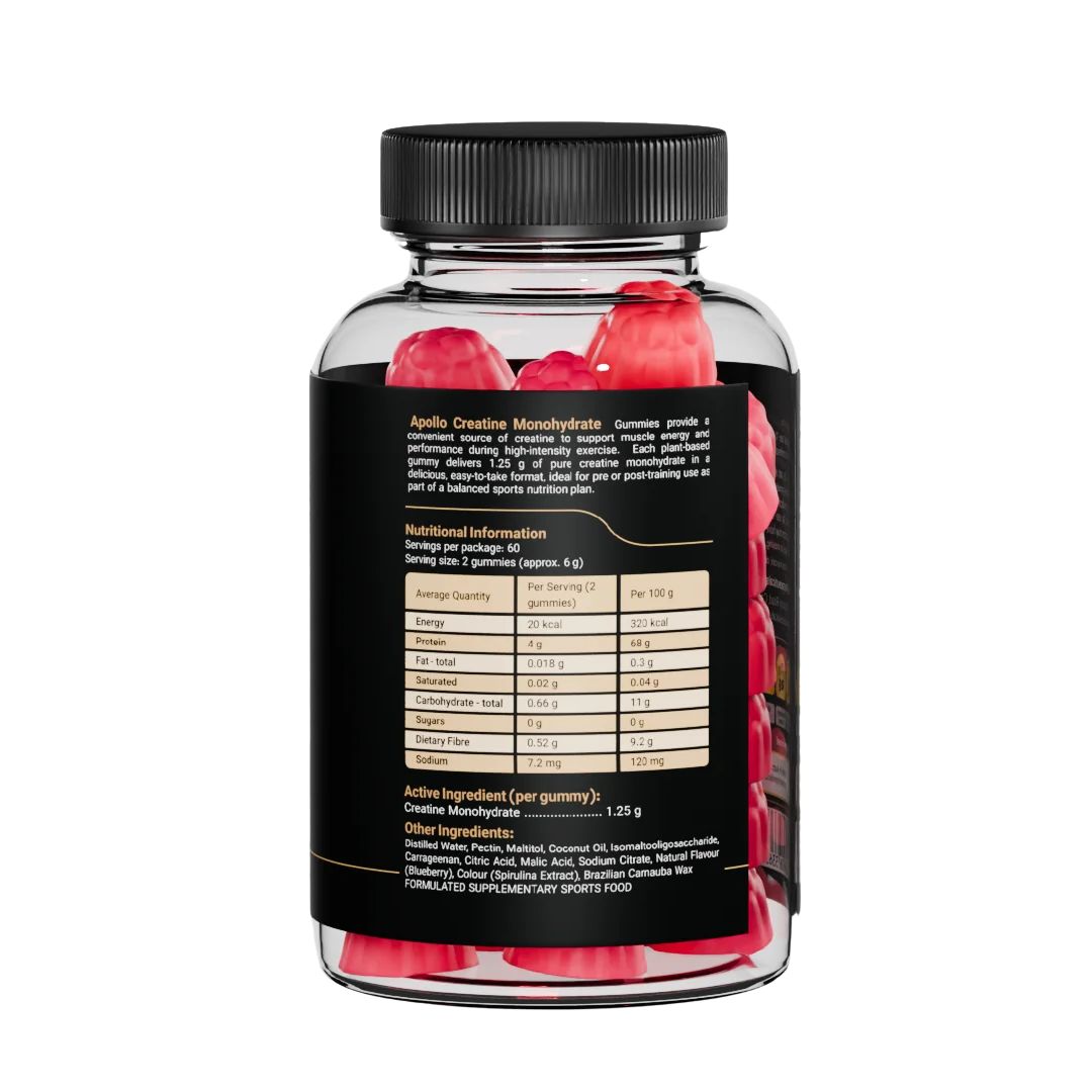Apollo Creatine Monohydrate Gummies 120 pack blueberry flavour for muscle strength energy performance supplement Australia