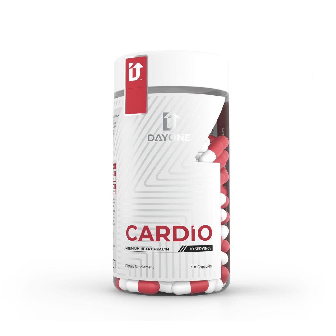 Day One CARD1O supplement featuring Bergamot, Arjuna, Olive Leaf, Nattokinase, CoQ10, Vitamin K2, Vitamin D3 and Selenium.