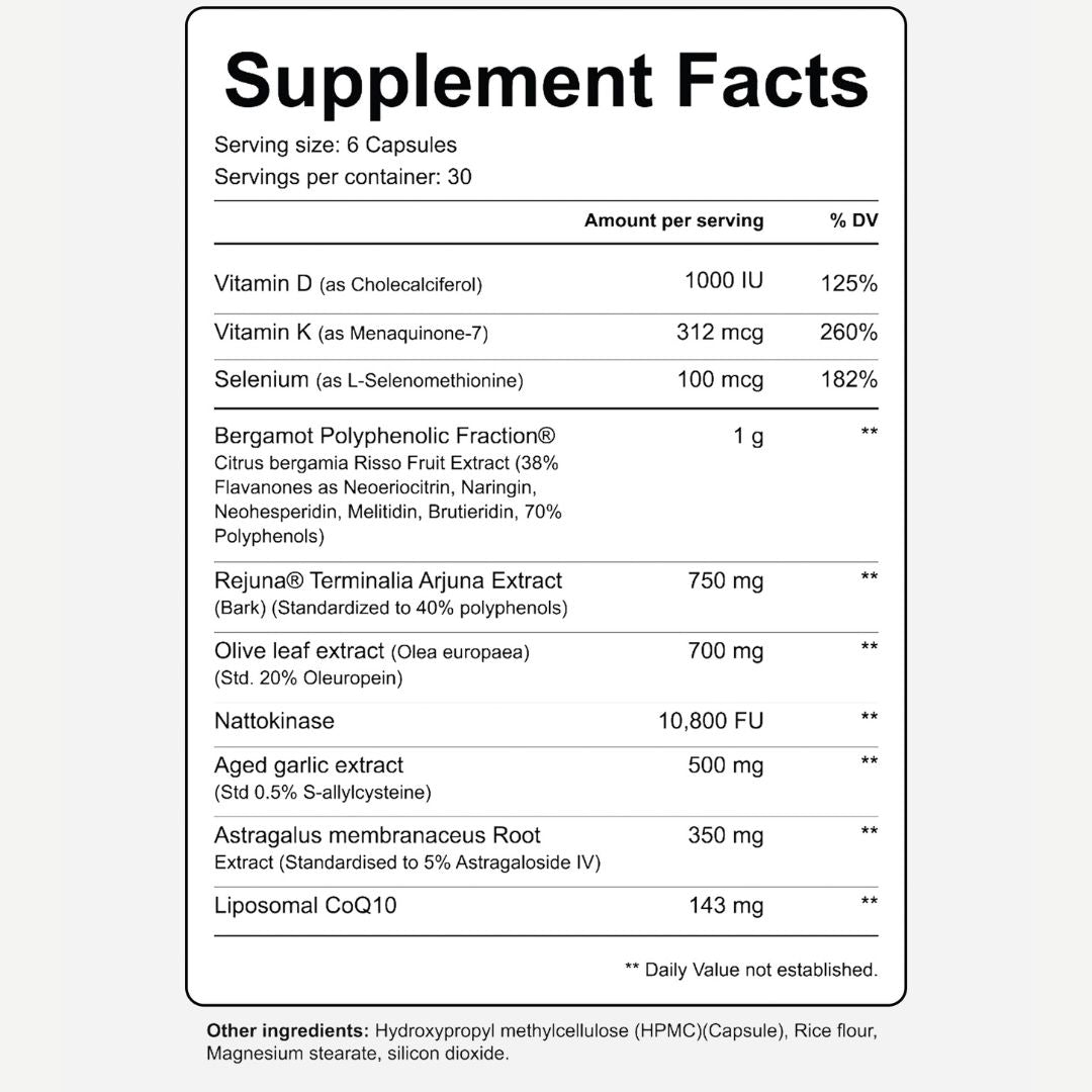 Day One CARD1O supplement featuring Bergamot, Arjuna, Olive Leaf, Nattokinase, CoQ10, Vitamin K2, Vitamin D3 and Selenium.