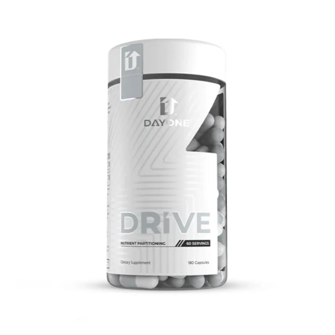Day One DR1VE supplement container botanical blend capsule or powder formula with listed herbal extracts enzymes and minerals label studio product image