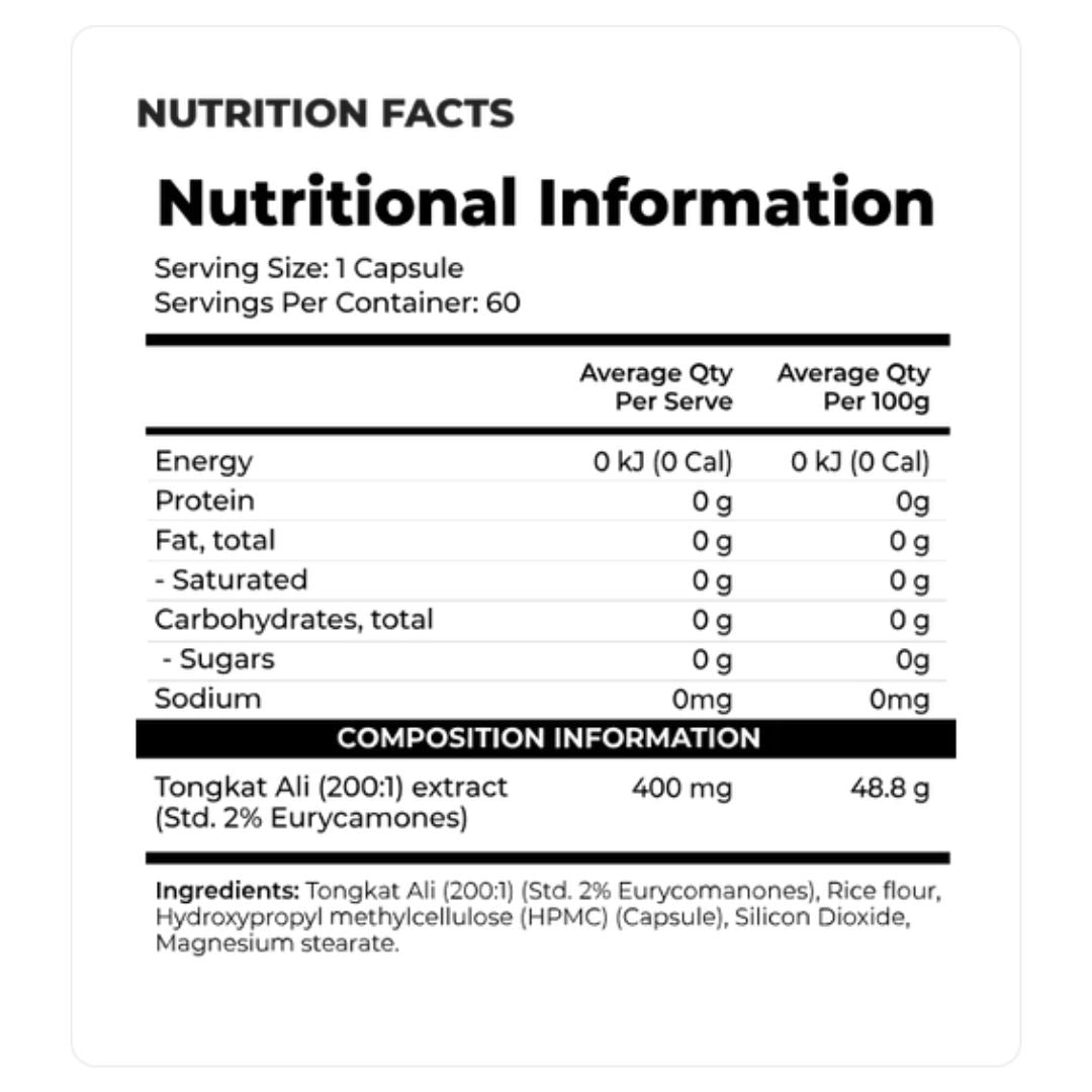 Day One Tongkat Ali 400 mg Eurycoma longifolia extract capsules supplement bottle available from Nutrition Capital Victoria Australia