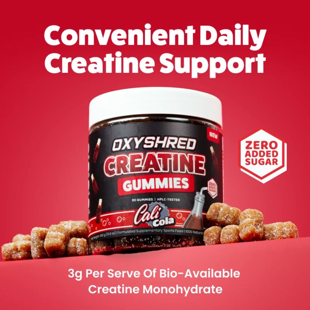 EHP Labs OxyShred Creatine Gummies 90-count tub with 3g creatine monohydrate per serve and zero added sugar