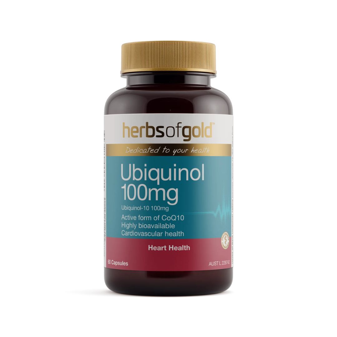 Herbs of Gold Ubiquinol 100mg capsules with bioavailable coenzyme Q10 for cardiovascular support