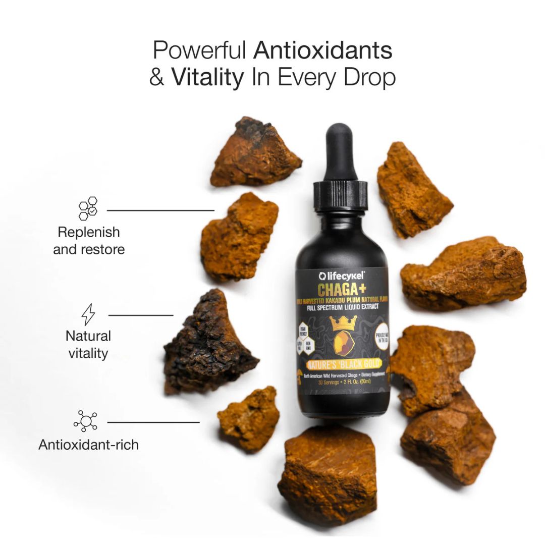 Lifecykel Chaga Mushroom Liquid Extract bottle by Nutrition Capital – natural vitality supplement rich in antioxidants for daily balance and wellbeing.