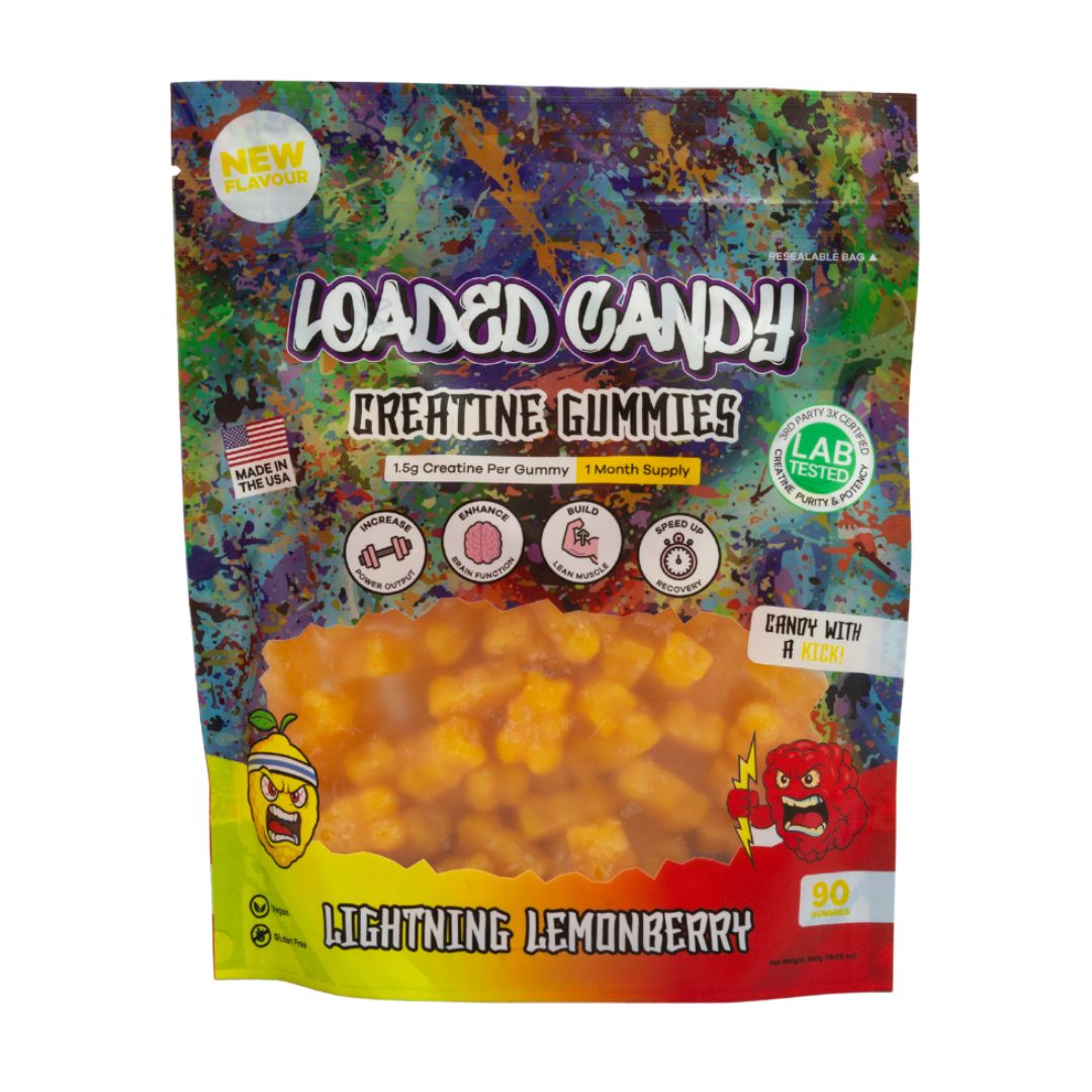 Loaded Candy creatine gummies supplement with 4.5g creatine monohydrate, chewable sports nutrition for performance and convenience