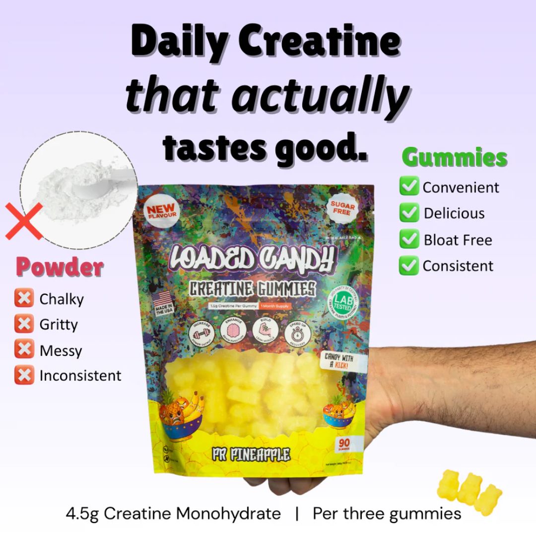 Loaded Candy creatine gummies supplement with 4.5g creatine monohydrate, chewable sports nutrition for performance and convenience