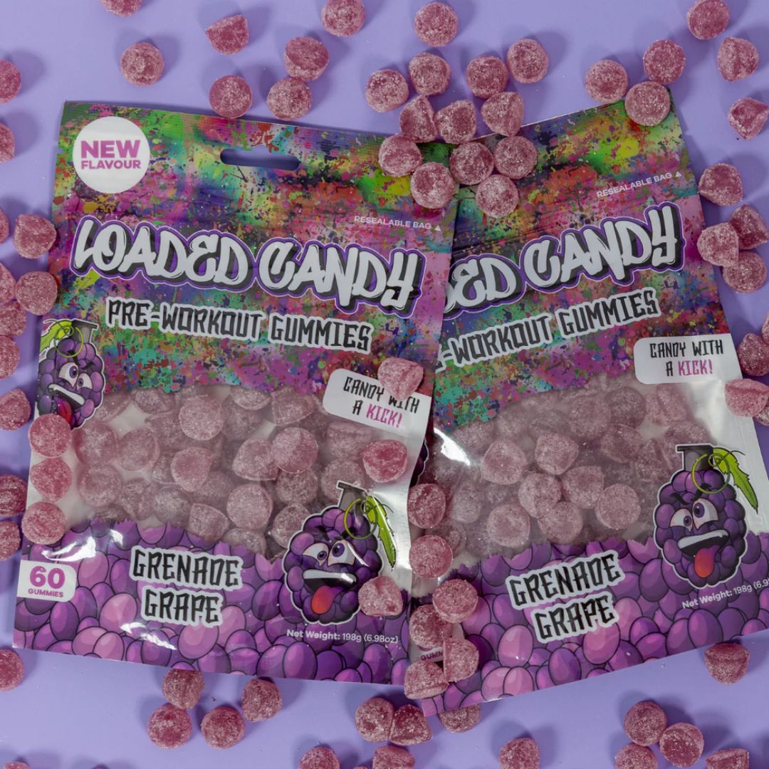 Loaded Candy pre-workout gummies with caffeine and L-tyrosine for energy and focus, chewable supplement for gym and training sessions