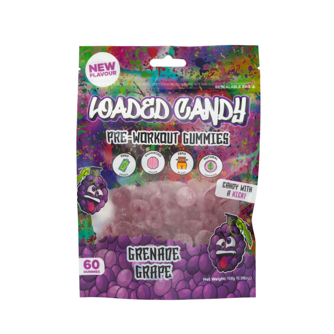 Loaded Candy pre-workout gummies with caffeine and L-tyrosine for energy and focus, chewable supplement for gym and training sessions
