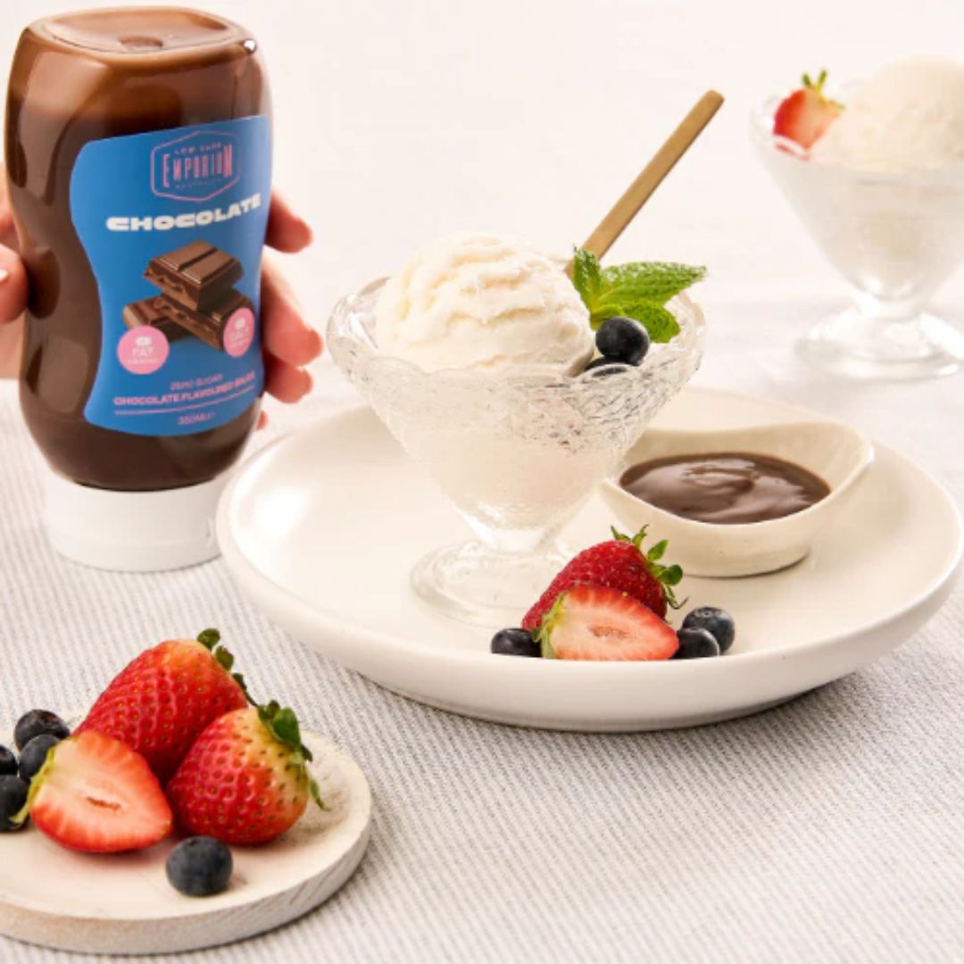 Low Carb Emporium chocolate and salted caramel no added sugar sweet sauces for low carb desserts and keto friendly treats