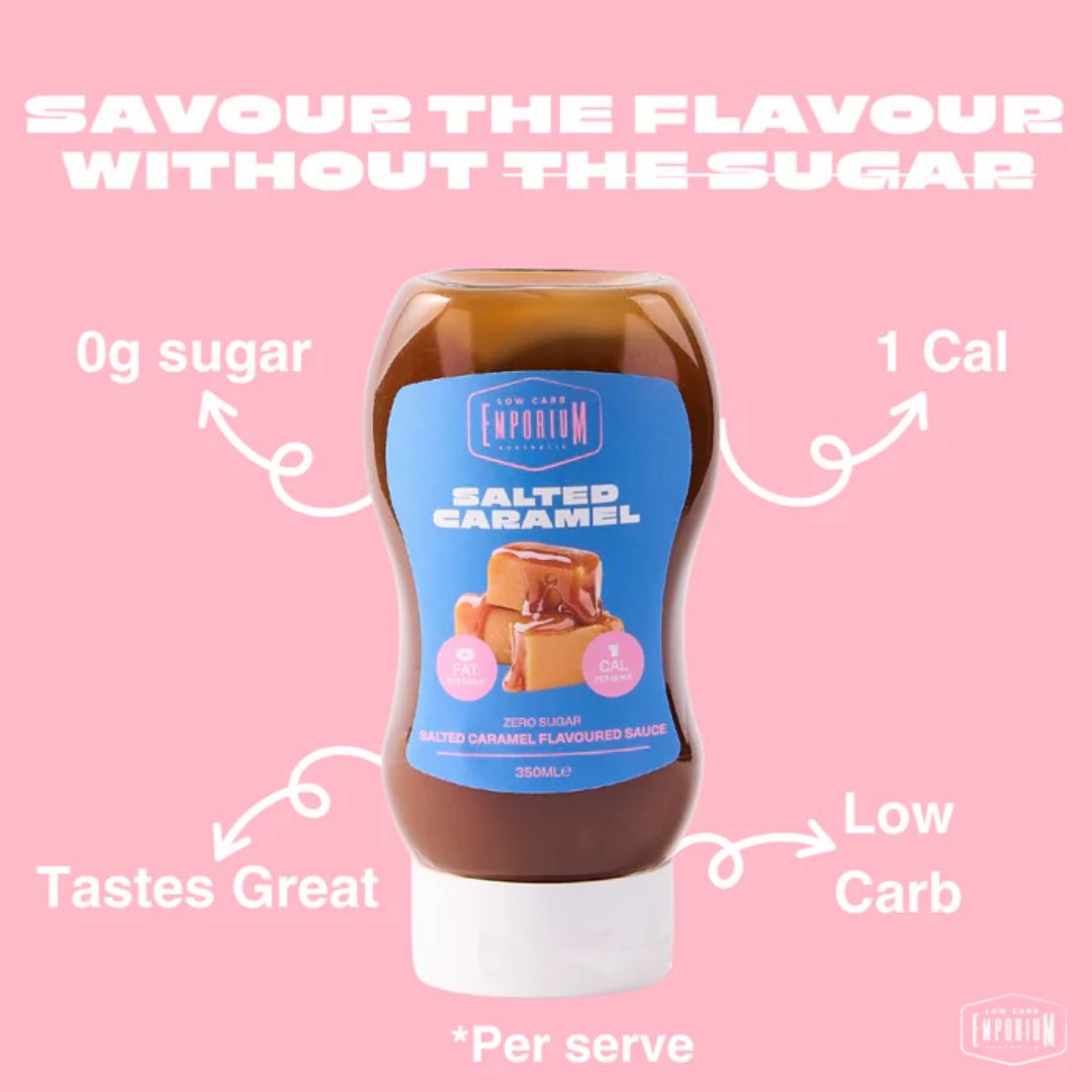 Low Carb Emporium chocolate and salted caramel no added sugar sweet sauces for low carb desserts and keto friendly treats
