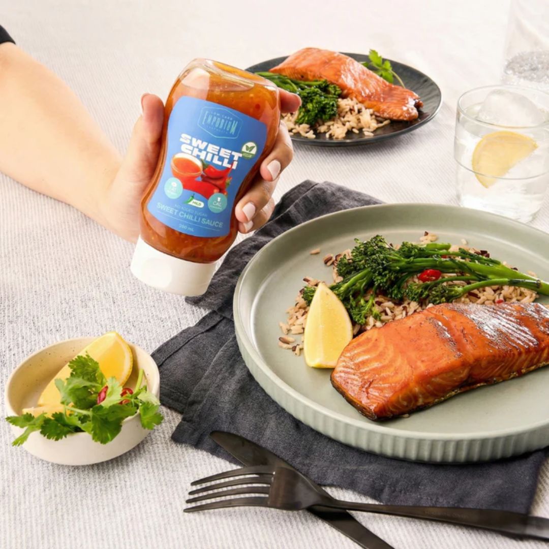 Low Carb Emporium no added sugar sauce range including BBQ, teriyaki, sweet chilli and ketchup for low carb and keto diets