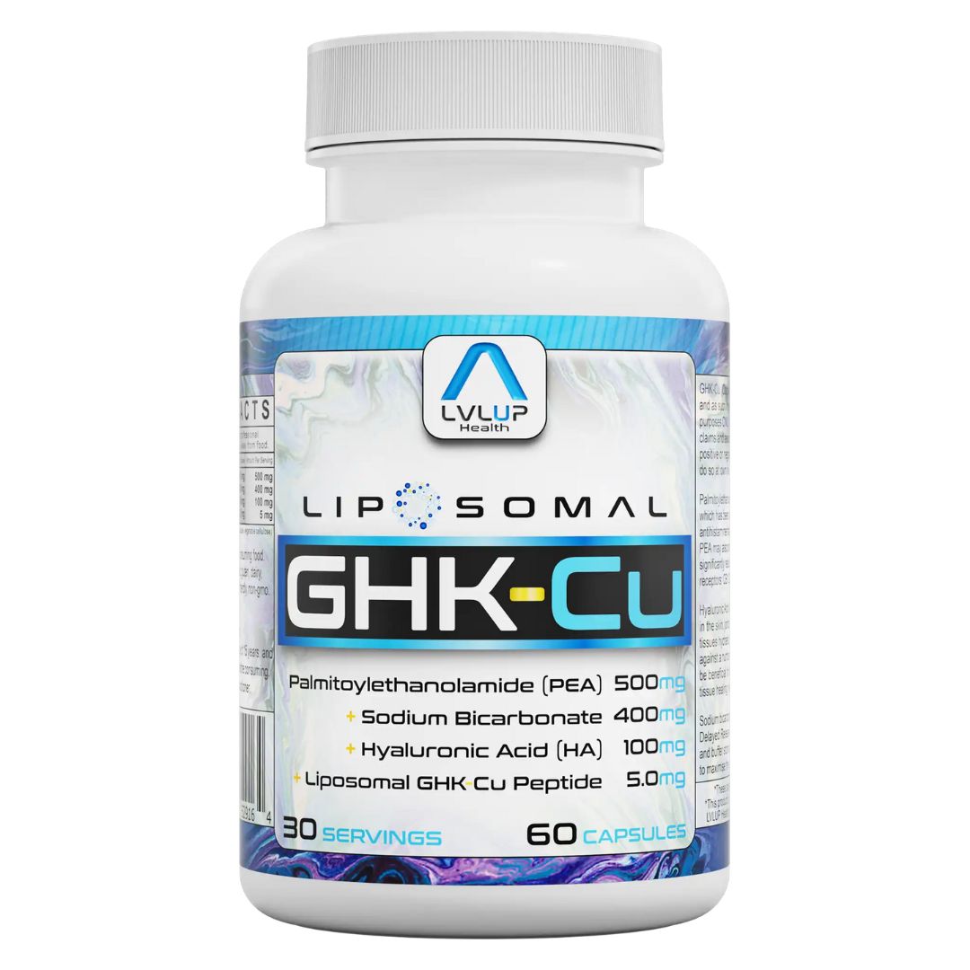LVLUP Health GHK-Cu liposomal copper peptide capsules for collagen and tissue support, available from Nutrition Capital Australia