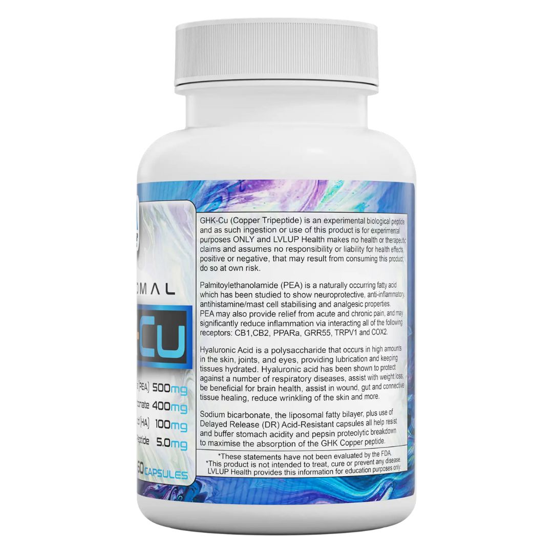 LVLUP Health GHK-Cu liposomal copper peptide capsules for collagen and tissue support, available from Nutrition Capital Australia