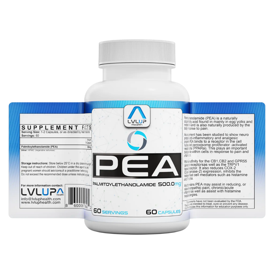 LVLUP Health PEA 500mg micronised palmitoylethanolamide capsules for neurobalance and comfort support from Nutrition Capital Australia