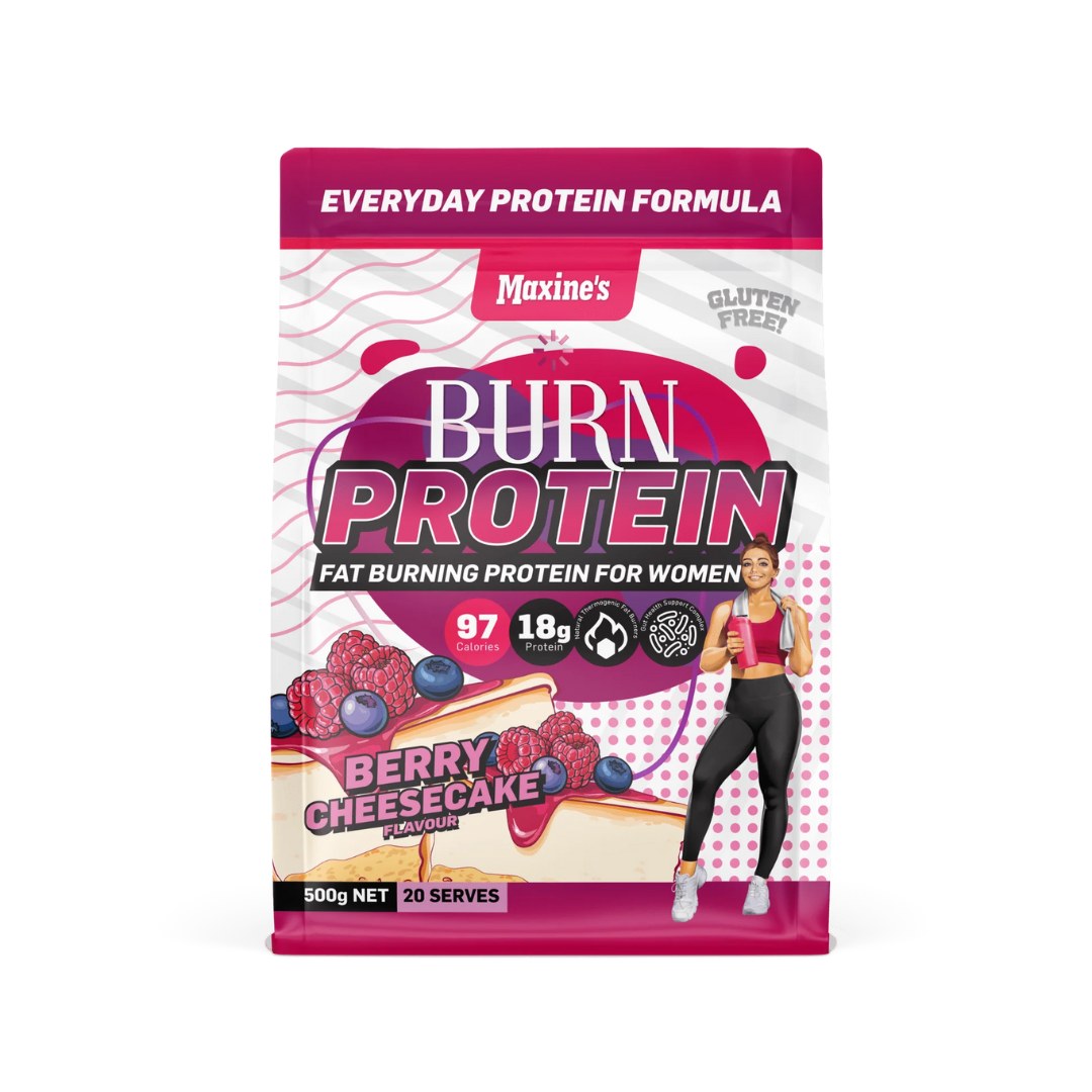 Maxine’s Burn Protein powder – gut health blend with probiotics, prebiotics & enzymes. Now available online with Australia-wide shipping.