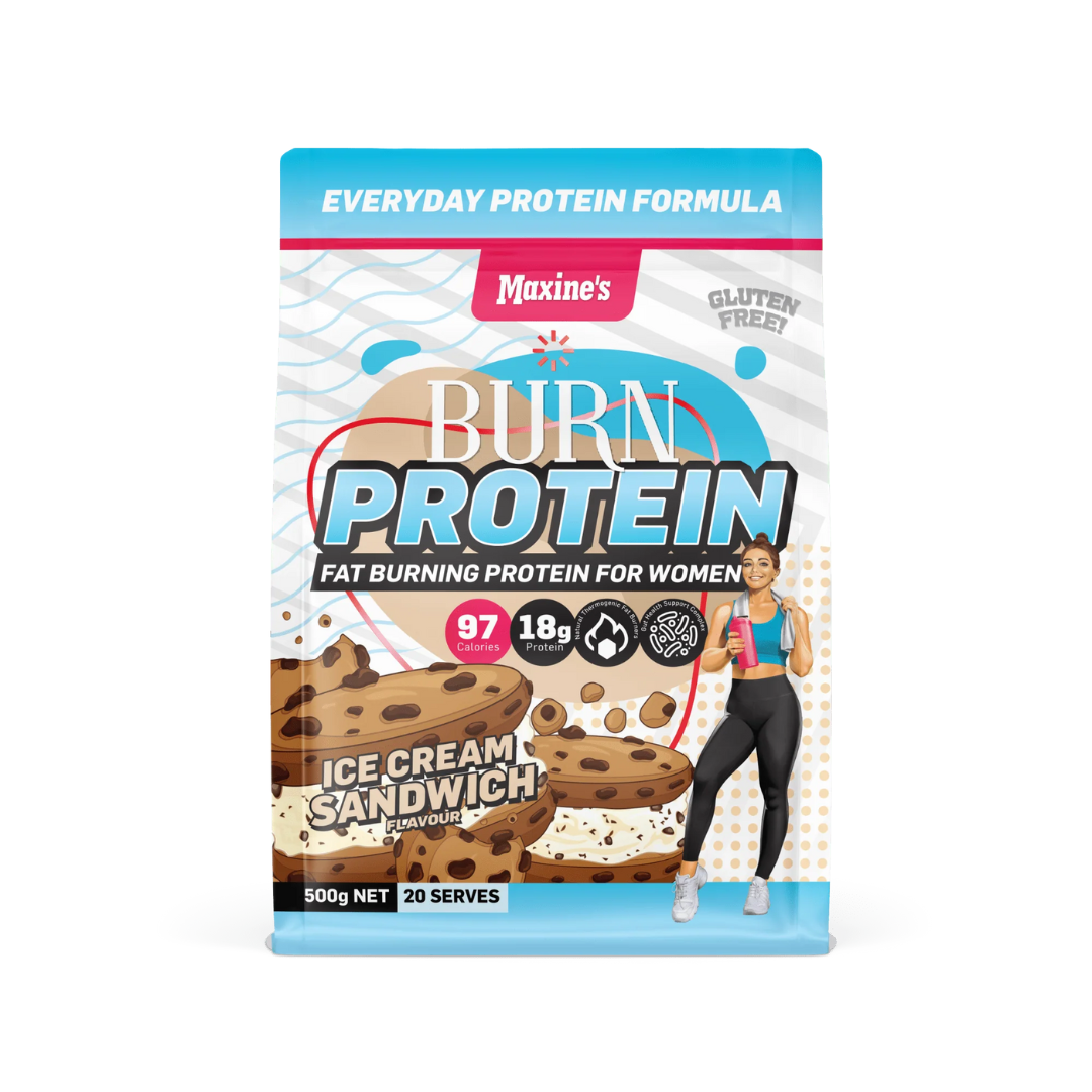 Maxine’s Burn Protein powder – gut health blend with probiotics, prebiotics & enzymes. Now available online with Australia-wide shipping.