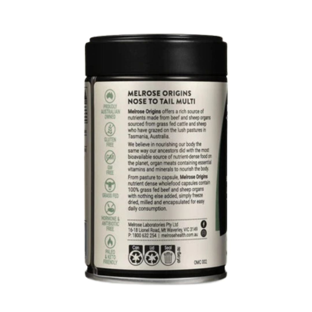 Grass-fed beef organ supplement – Elrose Origins Nose to Tail Multi capsules for whole-food nutrient support from Nutrition Capital