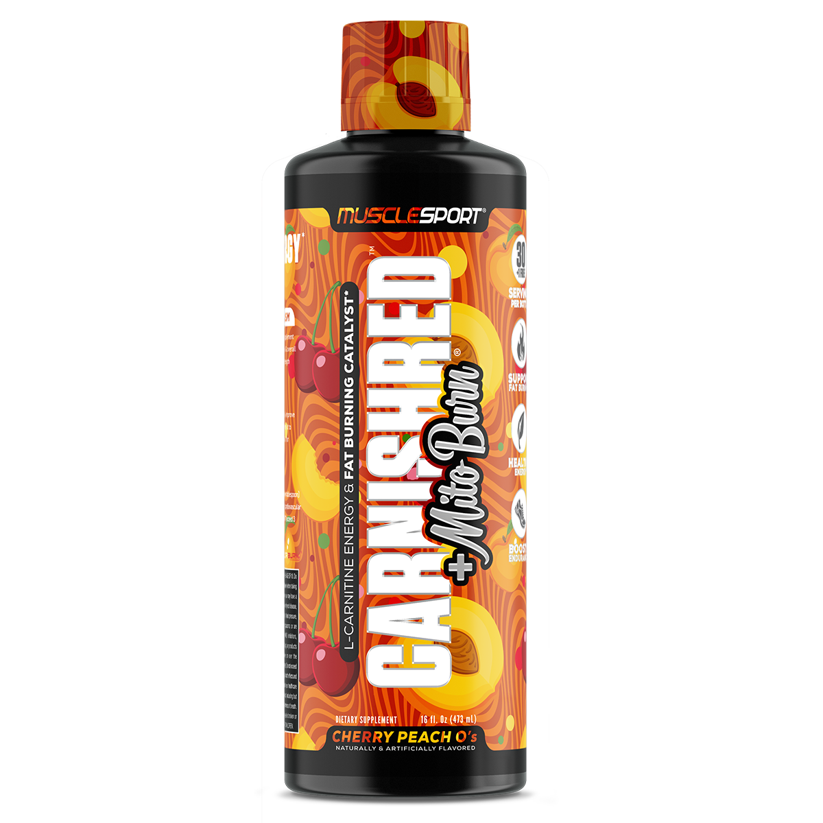 MuscleSport CarniShred + Mitoburn liquid fat burner bottle – stimulant-free formula with L-Carnitine and trademarked ingredients – Available in Australia with fast delivery.