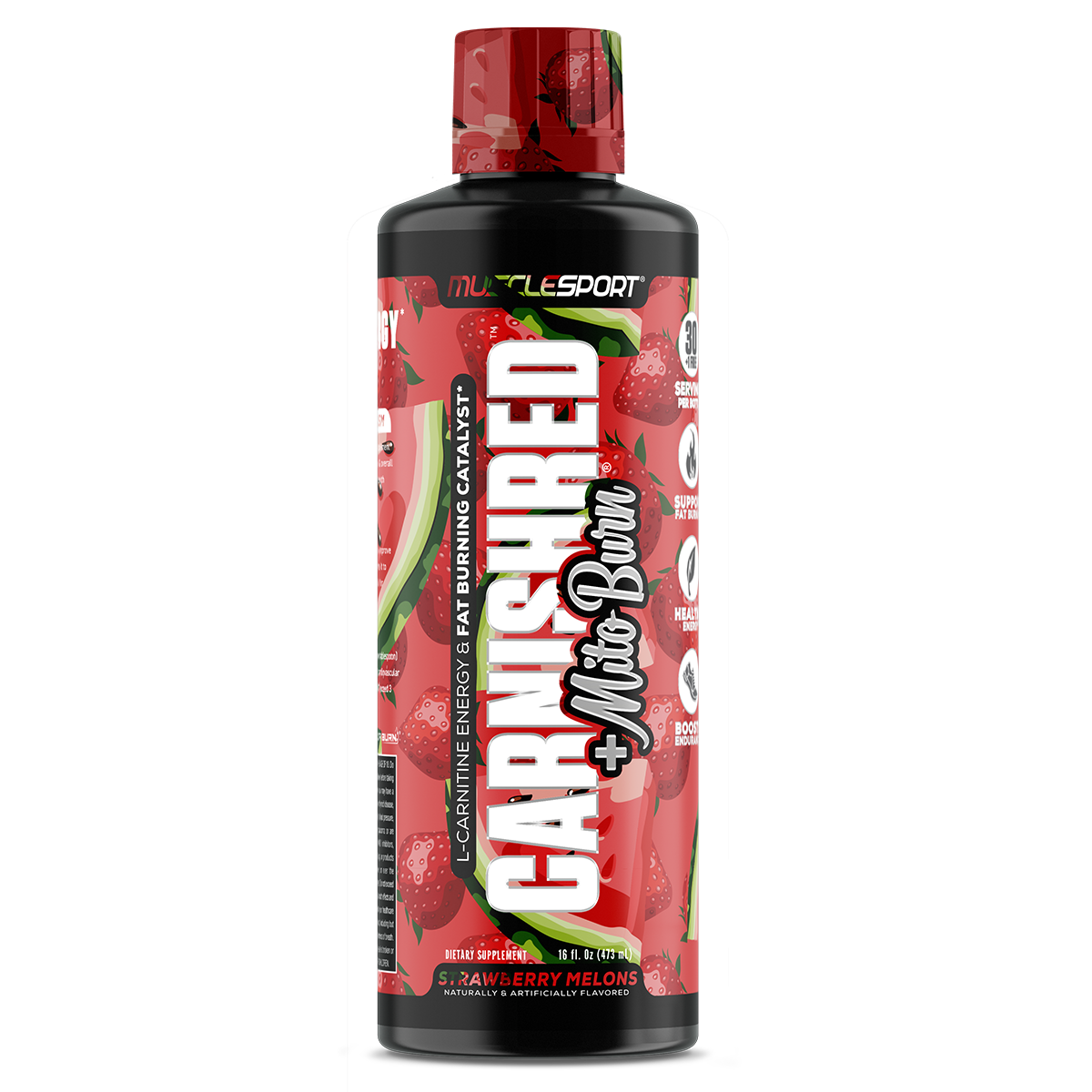 MuscleSport CarniShred + Mitoburn liquid fat burner bottle – stimulant-free formula with L-Carnitine and trademarked ingredients – Available in Australia with fast delivery.