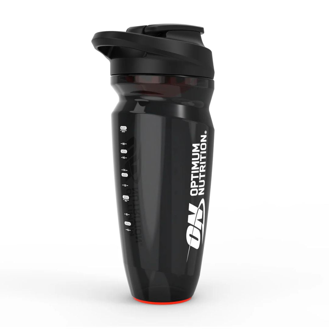 Opti-Lock™ Shaker by Optimum Nutrition – leak-proof protein shaker with snap-fit agitator, flip cap, and integrated carrying loop