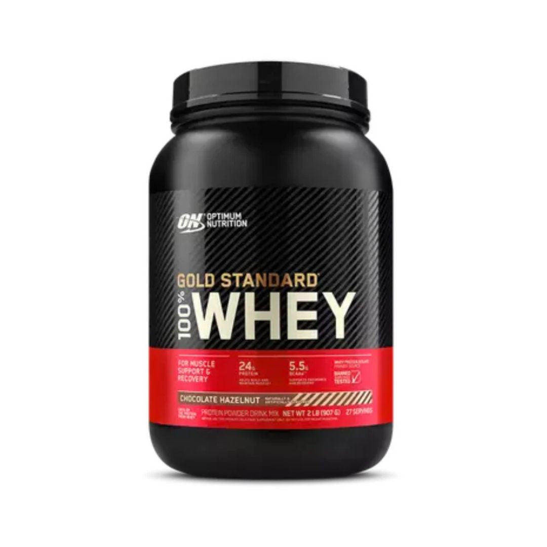 Optimum Nutrition Gold Standard 100% Whey Protein powder tub – premium whey isolate supplement for muscle recovery and growth, available from Nutrition Capital.