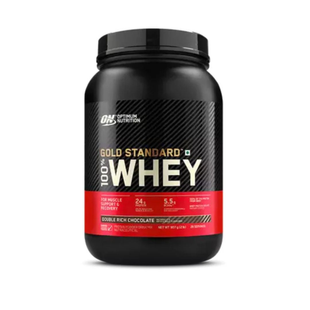 Optimum Nutrition Gold Standard 100% Whey Protein powder tub – premium whey isolate supplement for muscle recovery and growth, available from Nutrition Capital.