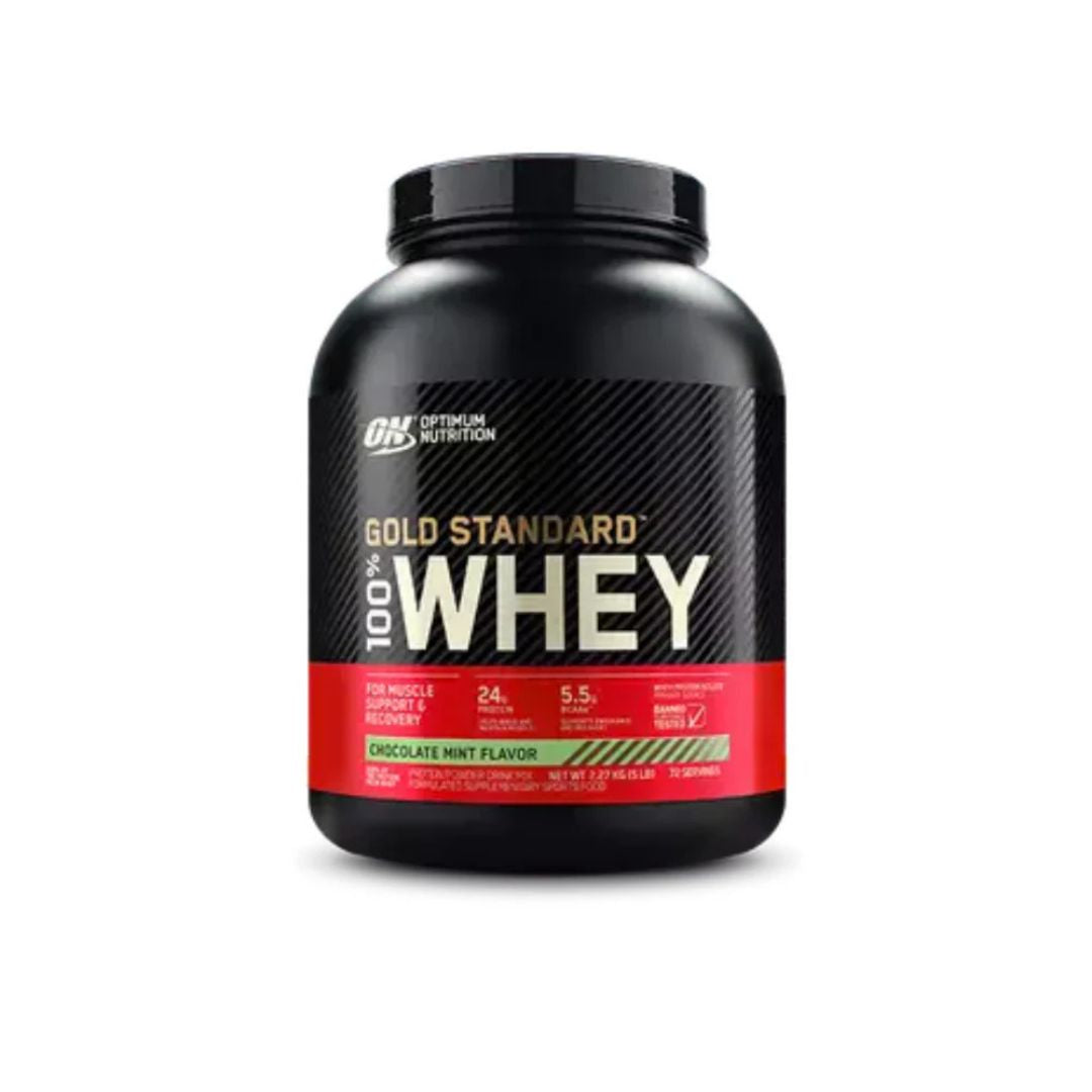 Optimum Nutrition Gold Standard 100% Whey Protein powder tub – premium whey isolate supplement for muscle recovery and growth, available from Nutrition Capital.