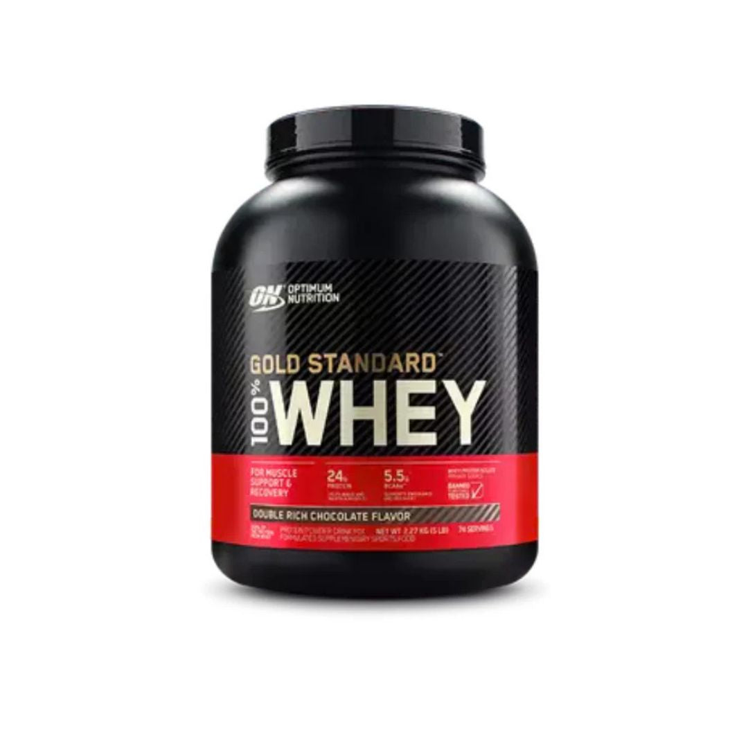 Optimum Nutrition Gold Standard 100% Whey Protein powder tub – premium whey isolate supplement for muscle recovery and growth, available from Nutrition Capital.