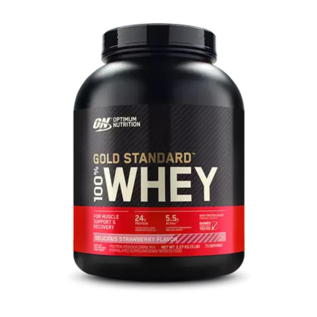 Optimum Nutrition Gold Standard 100% Whey Protein powder tub – premium whey isolate supplement for muscle recovery and growth, available from Nutrition Capital.