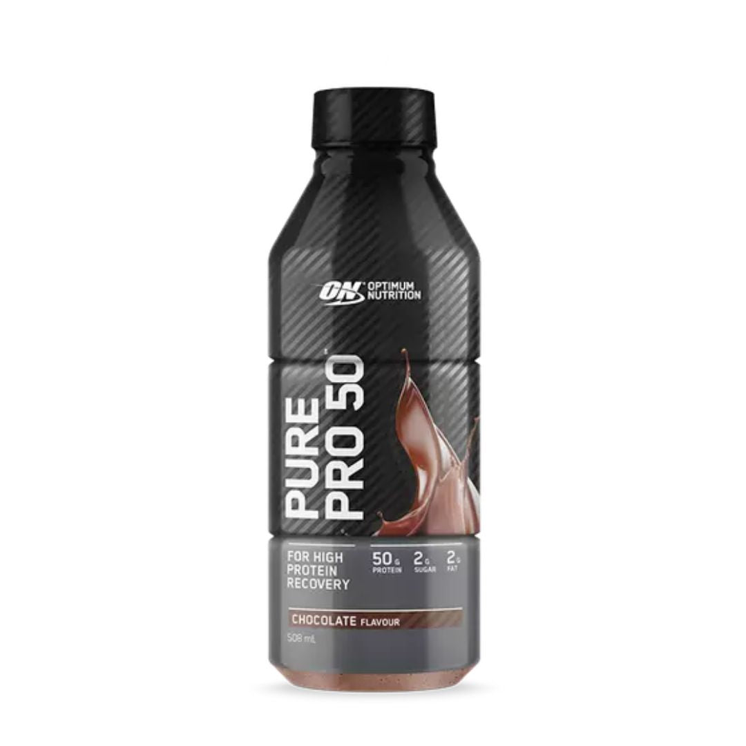 Optimum Nutrition Pure Pro 50 protein shake bottle – thick and creamy ready-to-drink beverage with 50g milk and whey protein rich in essential amino acids and BCAAs from Nutrition Capital Australia