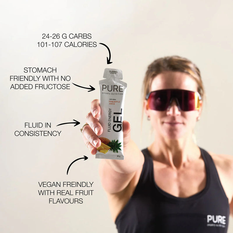 Pure Sports Nutrition Fluid Energy Gel delivers fast carbs, electrolytes & real fruit flavour for sustained endurance. Fast shipping Australia wide.
